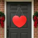 Valentines Day Door Decorations Wooden Heart Hanging Sign for Holiday Farmhouse Home Front Porch and Wall Window Wedding Anniversary Decor (Red)