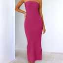 ZESICA Women's 2025 Summer Strapless Bodycon Midi Dress Off Shoulder Sleeveless Side Slit Tube Long Club Party Dresses (Pink, S)