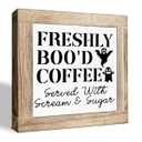 Halloween Coffee Decors, Freshly Boo'd Coffee Served Signs, Ghost Decor for Home Halloween, Funny Kitchen Bar Decoration, Farmhouse Shelf Decoration, Box Sign Wood Desk Sign Decor 5.9X5.9X0.7inches