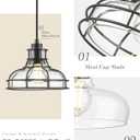 Industrial Pendant Lights Kitchen Island Black 8.7", Hanging Light Fixtures with Clear Glass and Metal Cage, Farmhouse Kitchen Pendant Light for Dining Room, Bedroom, Living Room