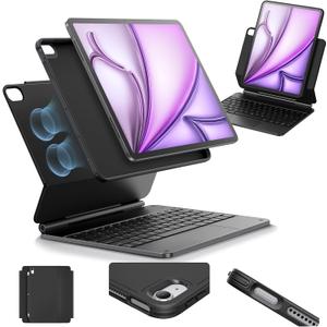 ESR iPad Air 13 Inch Keyboard (M2, 2024), iPad Air 13 Inch Case with Keyboard, Easy-Set Magnetic Stand, Portrait/Landscape Mode, Removable Case with Multi-Touch Trackpad, Rebound 360 Series, Black
