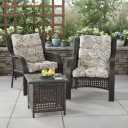 Outdoor Tufted High-Back Chair Cushions, One-Piece Hinged Seat and Back Design, Reversible with 4 Ties, Durable Polyester Fabric, Recycled Fiber Fill - Set of 2, Arctic Paisley