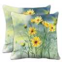 Buxainnsg Dreamly Spring Throw Pillow Covers 18x18 in Green and Yellow Floral Throw Pillow Covers 18x18 Set of 2 Rustic Flower Pillows Cover Farmhouse Sunflower Daisy Wildflower Pillows Cover Decor