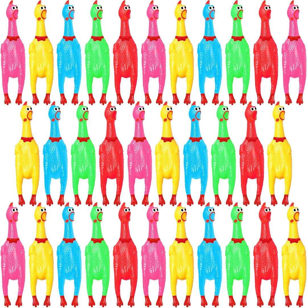 Honoson 32 Pcs 12'' Rubber Chicken Dog Toy Squeeze Screaming Chicken Toy Novelty Squeaky Squawking Loud Noise Makers for Adults Dogs Pets Reduce Separation Stress Anxiety (Multi Color)