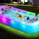 Large Inflatable Pool with Lights - 145'' X 74'' X 22'', Thickened 0.6mm Blow Up Pool with Seat Backrest, 7 Color Changes Oversized Swimming Pool for Family Backyard Party Summer(Pump Included)