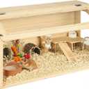 Large Wooden Hamster Cage, 31.5" Portable Habitat with Acrylic Panels & Openable Top, Includes Water Bottle, Fences and Platform for Syrian Hamsters, Dwarf Hamsters, Gerbils