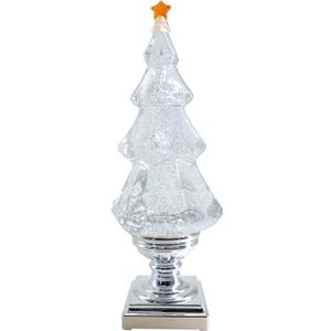 Eldnacele Musical Light-up Glitter Christmas Tree, Christmas Tree Shaped Singing Snow Globe with Silver Base, Battery and USB Cord Powered Decorative Lamp, Silver with Music