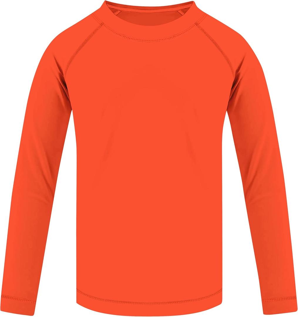 UNIFACO UPF 50+ Little Boys Long Sleeve Rash Guard Swim Shirt Premium Sun Shirt for 1-8 Years (A-vibrant Orange)