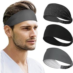 Beister Sports Headbands for Men & Women (3 Pack), Moisture Wicking Sweatbands, Elastic Non Slip Sweat Bands, Athletic Workout Wide Hair Bands for Running, Cycling, Basketball