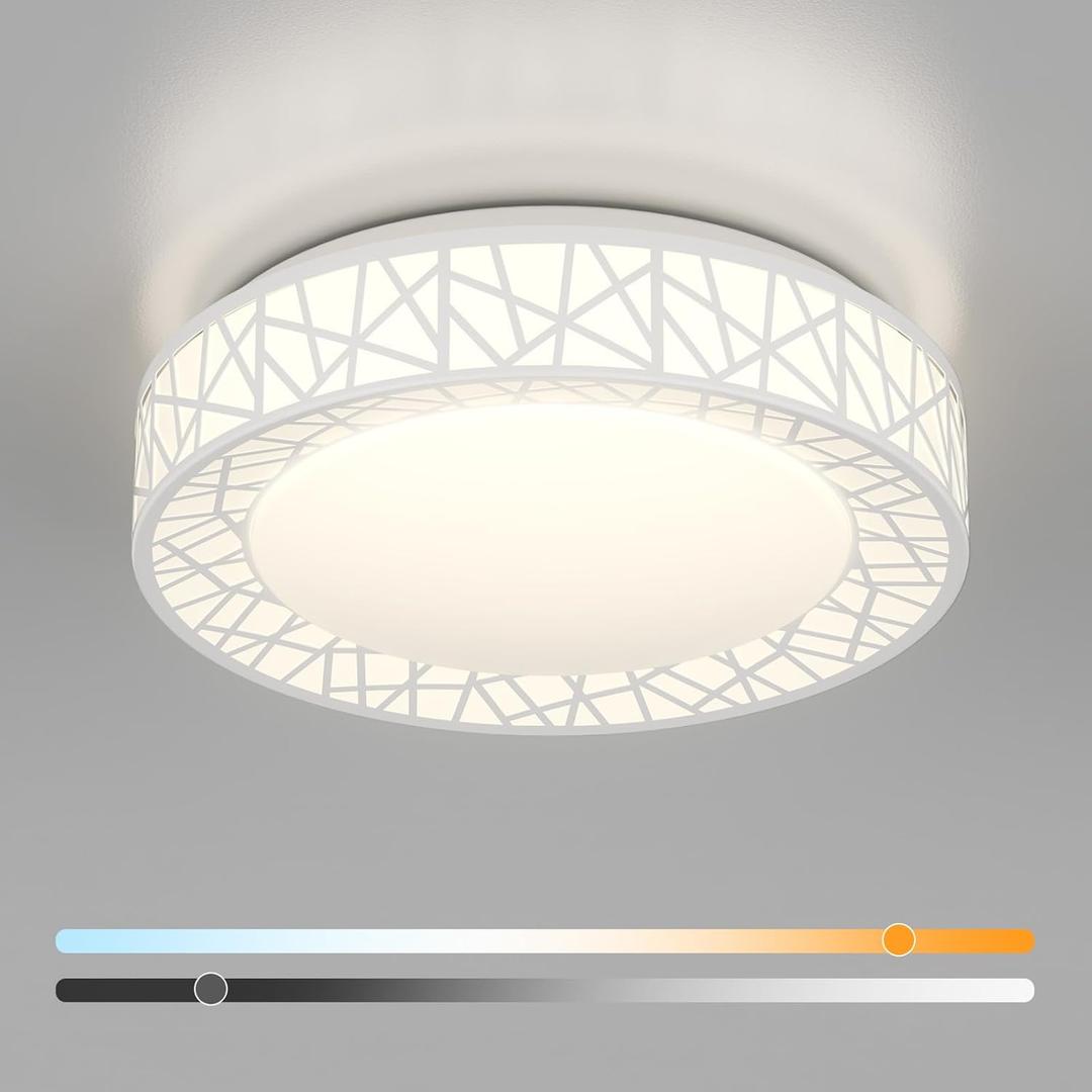 12 Inch Flush Mount Ceiling Light, Modern White LED Ceiling Light Fixture, 20W 1400LM 2700-6500K Adjustable, Dimmable Ceiling Lights for Bedroom, Kitchen, Hallway, Bathroom, ETL