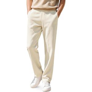 Heyfanee Mens Corduroy Casual Pants Relaxed Fit Trousers for Men with Belt Loops (36, Light Khaki)