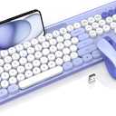 Wireless Keyboard and Mouse Combo, Retro Round Keycaps, Cute Full-Size Typewriter Keyboard with Phone Holder, Sleep Mode, Click Soft, 2.4GHz Cordless Connection for Windows/PC/Laptop