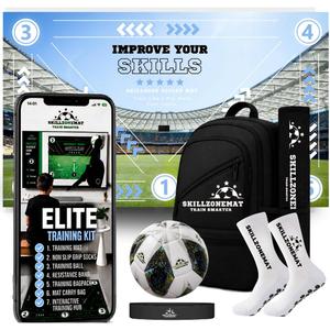 SkillZone Soccer Training Mat with Soccer Ball – Dribbling & Footwork Trainer | Indoor/Outdoor Soccer Training Kit with Interactive Video Hub, Grip Socks & Carry Bag | Control & Agility Practice