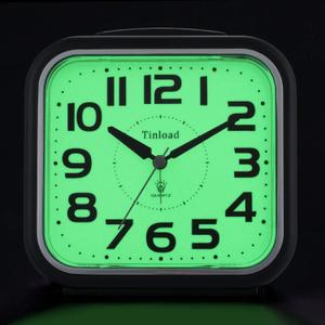 5.5" Large Analog Alarm Clock Silent Non Ticking, Glow in Dark dial, Gentle Wake, Beep Sounds, Increasing Volume, Battery Operated Snooze and Manual Light, Easy Set (Best for Elder) (Black)