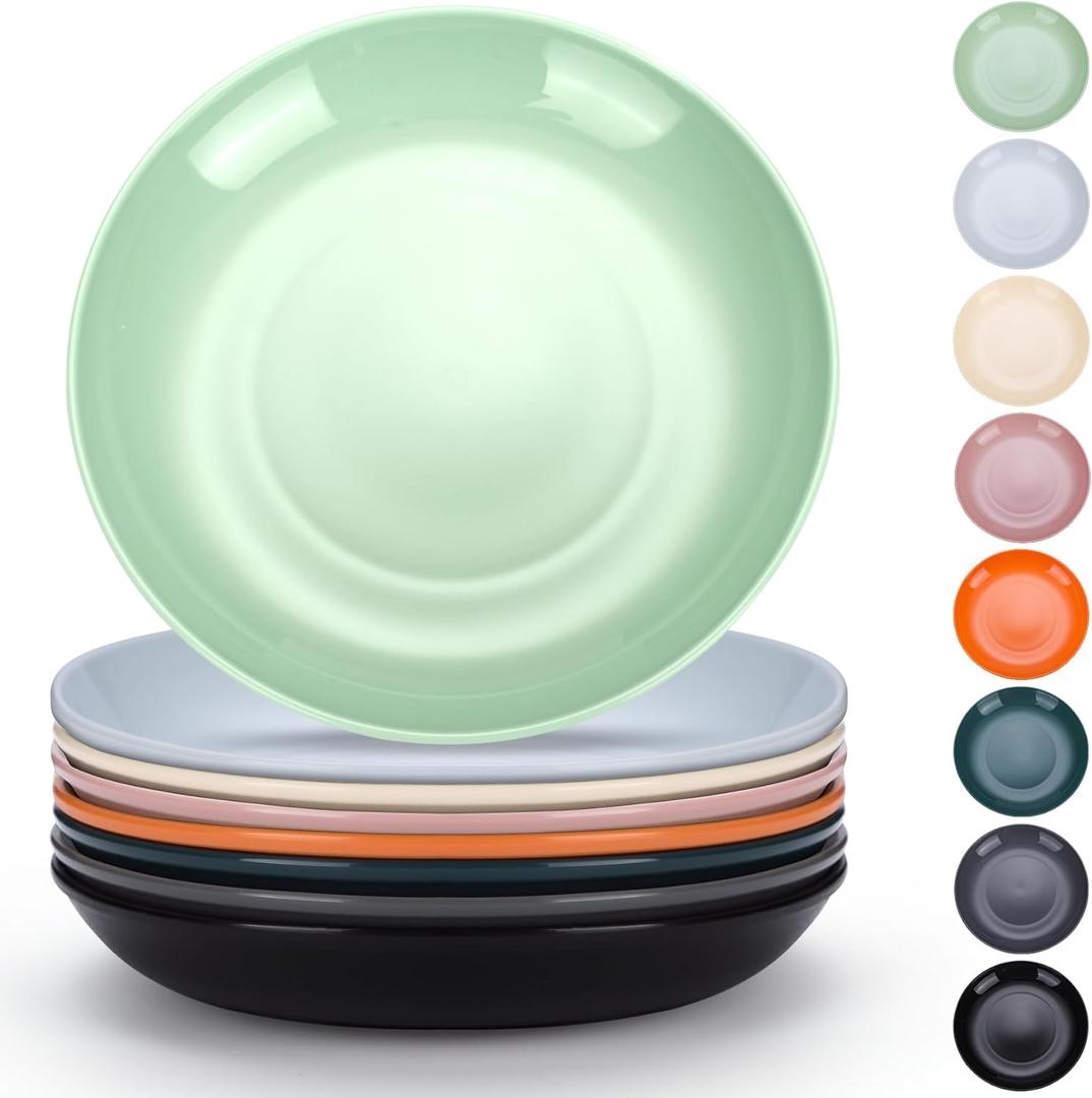 Evanda Plastic Plates Set of 8 Pieces, Dinner Plates 9.5 inch Unbreakable Reusable Dishes for All Purpose and All Age, Microwave Safe BPA Free Dishwasher Safe (Mutil Color)