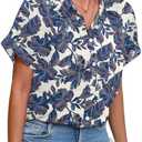 Poplab Womens Button Down Shirt Casual Short Sleeve Collared Work Blouse with Pocket Size L