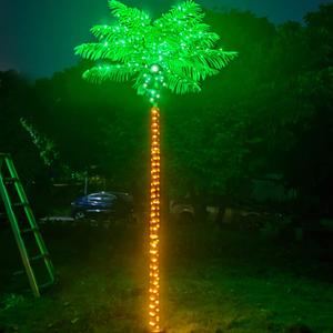 Palm Trees for Outside Patio Decor, 8FT 300LED Lighting Artificial Palm Tree with Coconuts, Outdoor Pool Tropical Decorations for Home Party Hawaiian Jungle Christmas Nativity Beach Garden Park (Green)