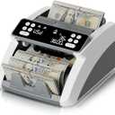 Money Counter Machine with Value Count for USD and EUR, UV MG IR Counterfeit Detection, Count Add Batch Auto Modes, Cash Counter with LED Display, Compact Powerful Design,Gray