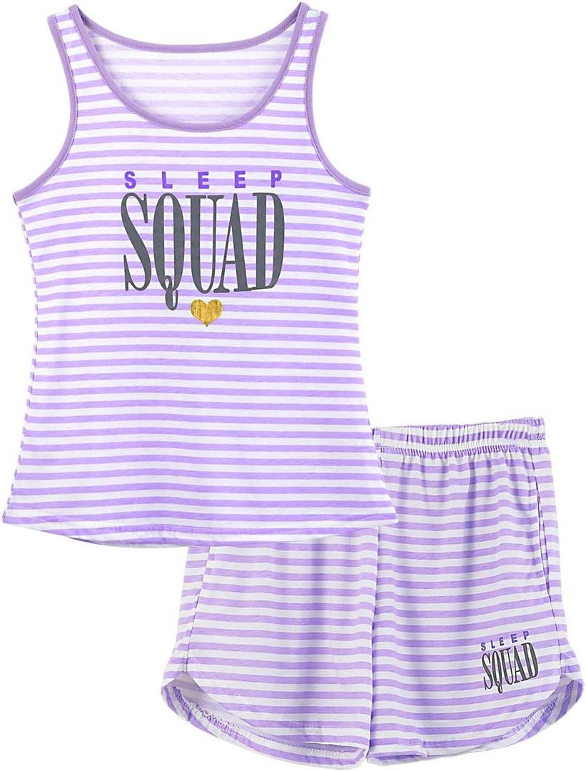 Cozchique Girls Soft Striped Summer Tank Top & Shorts Pajama Set Size 16 (Purple)