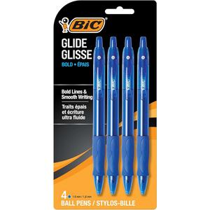 6 x BIC Glide Bold Blue Ballpoint Pens, Bold Point (1.6mm), 4-Count Pack, Retractable Ballpoint Pens With Comfortable Full Grip