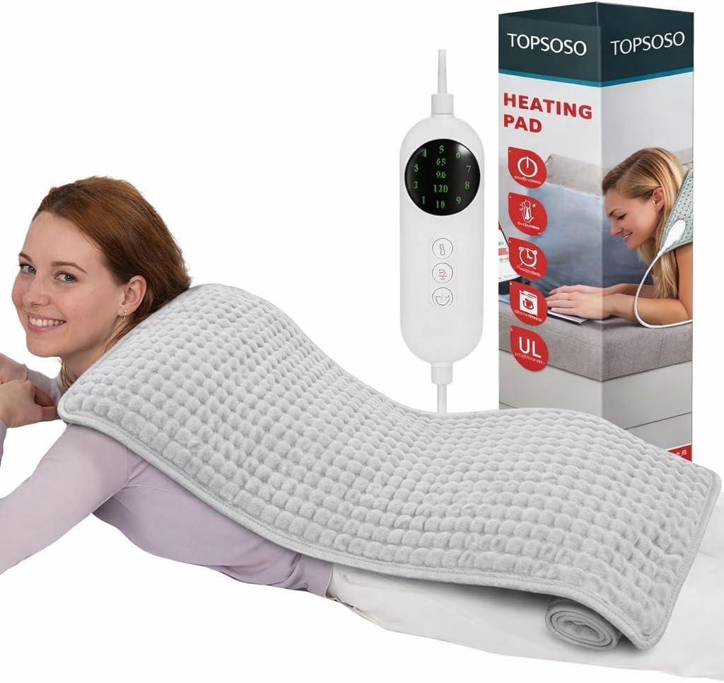 Large Heating Pad, 21"x41" Extra Large Heating Pad for Back Pain Relief Electric Heating for Period Cramps Shoulders Pain Relief Moist/Dry Heat 10 Heat Setting Auto Shut Off Gift for Women Men