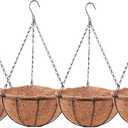 LaLaGreen Hanging Baskets for Plant Outdoor (16 Inch, 4 Pack) Extra Large Hanging Planter with Coco Liner Black Round Metal Wire Flower Pot Holder Hanger Deck Porch Garden Balcony Rustic Country Decor