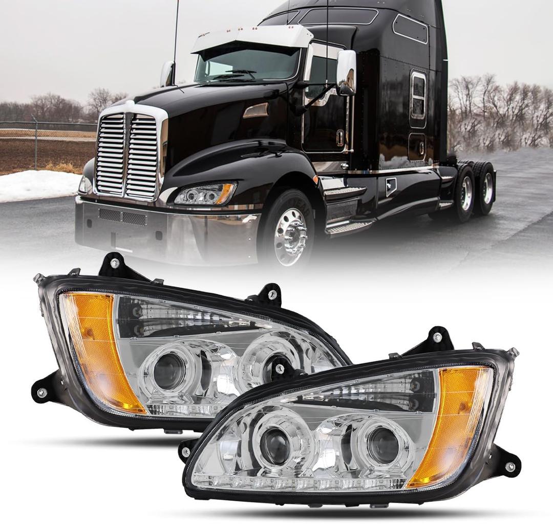 Pair LED Headlights for Kenworth T660 T170 T270 T370 T440 T470 T700 2008-2016 Front Headlight Assembly OE Replacement Driver and Passenger Side DOT Approved [Included All Bulbs]