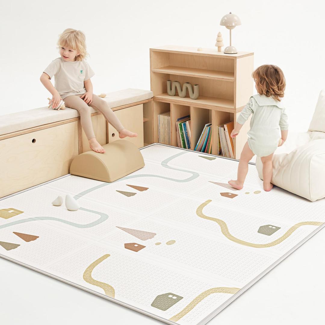BG-BABYGO Baby Play Mat, Reversible Baby Girl Play Mat for Floor, Foam Padded Playmats for Babies and Toddlers, Large Foldable 78"x70" Waterproof Baby Crawling Mat for Indoor & Outdoor & Travel(70*78*0.4)