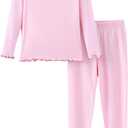 PATPAT Toddler Girls Pajama Sets Ages 2-12 Years - Snug Fit Long Sleeve Shirring Sleepwear, Soft Breathable Kids PJs (Powder Pink)