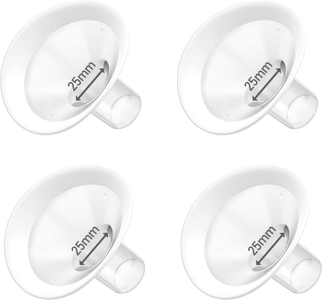 4pc 25mm Oval Flanges Shields Built-in Soft Edges Compatible with Medela/Lansionh Pumps, Replacement Parts for Pump in Style, Symphony, Swing Maxi, Harmony and Personalfit Flex Connector