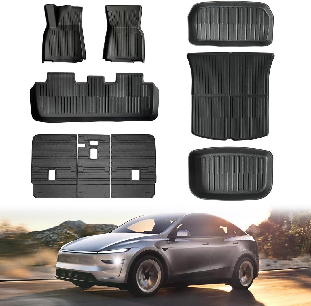 Floor Mat for New Model Y Juniper 2025 2026 9PCS Floor Mats with Second Row Seat Back Mats for Tesla Model Y All Weather TPE Model Y Floor Mats Accessories-(Only for Model Y Juniper)