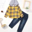 XUANHAO Toddler Boy Clothes Infant Baby Boy Outfits 12 18 24 Months 2T 3T 4T 5T Hoodie Jeans Pants Set Fall Winter Clothing (Yellow Plaid)