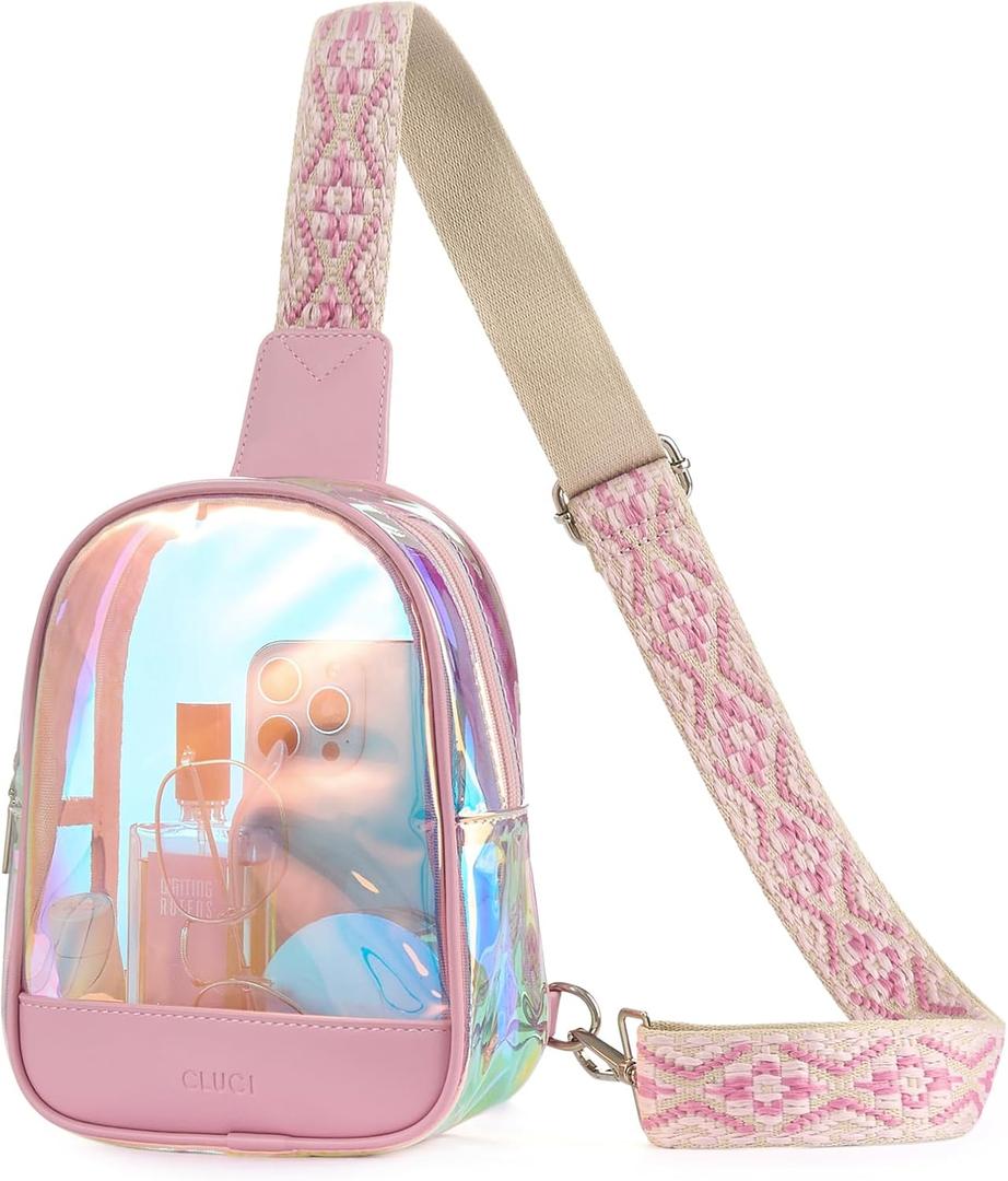 CLUCI Clear Bag for Stadium Events, Clear Crossbody Bag, Transparent Purses (Red Transparent With Pink)