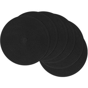 SHACOS Round Braided Placemats Set of 6 Cotton Polyester Heavy Duty 15 inch Round Table Mats Washable Heat Resistant Place Mats (Black, 6)