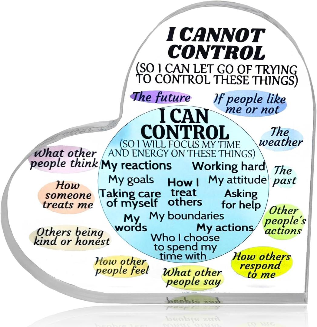 Ewong Things I Can Control Mental Health Decor, Acrylic Heart Sign for Therapist Office, School Counselor, Psychologist Room Art Decoration, Therapy Desk Plaque for Bedroom Classroom (Blue)