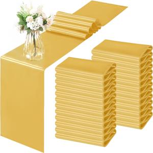 Horbaunal 24 Pack Yellow Gold Satin Table Runner 12 x 108 Inch, Smooth Table Runners for Wedding Banquets Birthday Party