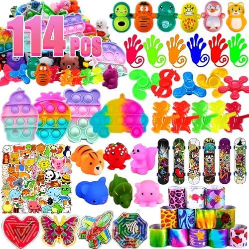 114Pcs Party Favors for Kids 4-8-12, Treasure Box Toys for Classroom, Treasure Chest Prizes in Bulk for School Classroom Rewards, Carnival Prizes, Pinata Fillers Goodie Bag Stuffers for Kids Party