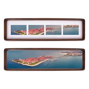 OUBOXDPF 4x16 Collage Picture Frame Walnut Wood, Multiple Four 2x3 Photos or 4x16 without Mat, Rustic Photo Frame with Tempered Glass Hanging or Tabletop Displaying Horizontally or Vertically