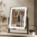 PRIMETEK Vanity Mirror with Lights, 16"x14" Large LED Lighted Makeup Mirror, Hollywood Makeup Mirror, Touch Screen, 3-Color Lighting, 5X Magnification, for Vanity Desk Tabletop, Bedroom, Black