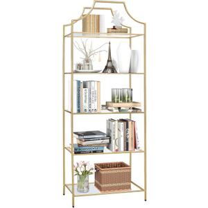 5 Tier Bookshelf, Metal Book Shelf for Storage, Tall Storage Display Bookcase, Modern Open Book Case for Bedroom, Living Room, Glass Office Organization Shelf, 66.3" X 26" X 13" 5 Tier Bookshelf, Metal Book Shelf for Storage, Tall Storage Display Bookcase, Modern Open Book Case for Bedroom, Living Room, Glass Office Organization Shelf, 66.3" X 26" X 13"