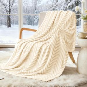 Whale Flotilla Flannel Fleece Throw Blanket for Couch Sofa Bed, Lightweight Breathable Soft Throws Plush Fluffy Chevron Design Decorative Blankets for All Season, 50x60 Inch, Ivory