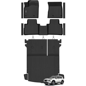 Naibeve Floor Mats for Nissan Rogue 2021-2026 2026.5- All Weather Custom Fit for Nissan Rogue Floor Mats Cargo Mat with Backrest Mats Door Sill Guards Accessories(Not for Rogue Select or Sport Models)