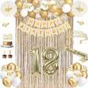 18th Birthday Decorations for Girls, Champagne Gold 18th Birthday Party Decorations, 18 Sash and Crown, Banner, Fringe Curtains, Hanging Paper Fans, Happy 18 Year Old Gifts for Girls