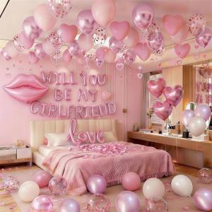 Will You Be My Girlfriend Balloons Sign, Be My Girlfriend Proposal, Red Rose Petal, Red Heart Balloons, Valentines Day Decorations