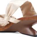 USIMAD Heeled Sandals for Women Square Toe High Heels Wedges Sandals Comfortable Dress Casual Shoes (6, Beige)