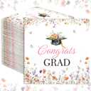 LemonRoad 100 Pack Floral Graduation Paper Napkins 6.5 x 6.5” Congrats Grad Wildflower Napkins Class of 2026 Graduation Party Decoration for College High School Spring Grad Party Supplies