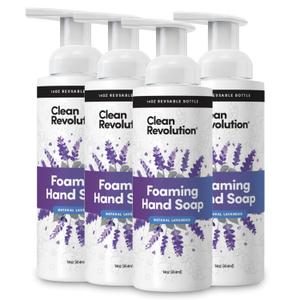 Clean Revolution Foaming Hand Soap. Ready to Use Formula. Natural Lavender. 14 oz, Pack of 4