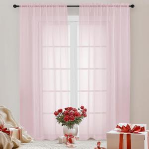 OWEINE Sheer Curtains 84 Inches Long 2 Panels Set, Rod Pocket Fimly Voile Solid Blush Window Curtain Panels for Living Room Bedroom, Soft Voile Sheer Curtains & Drapes, Total 84 Inches Width