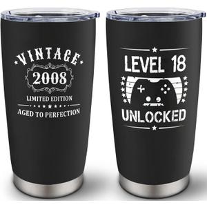 18th Birthday Gifts for Boys, 18 Year Old Boy Gifts, 18th Birthday Decorations for Boys, Gift for 18 Year Old Guys, Vintage 2008 Cheers To 18 Years, Turning 18 Bday Gift for Him 20oz Tumbler