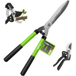 21"Hedge Shears & Pruning Shears 2pc Set,Manual Hedge Clippers with Wavy Steel Blades Lightweight Clippers Comfort Handles for Trimming Hedges Bushes Borders Shaping Boxwood Shrubs Plants Garden Tools